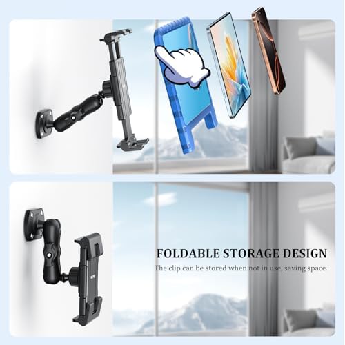 Universal bracket arms expanding to fit different device sizes from five inches up to thirteen inches safely.