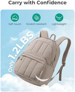 BAGSMART camel beige quilted bookbag close up detail of the water resistant polyester exterior fabric.
