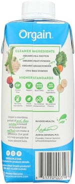Orgain plant based protein shake nutrition facts label detail