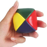 Red yellow blue green beginner juggling props displaying non rolling shape