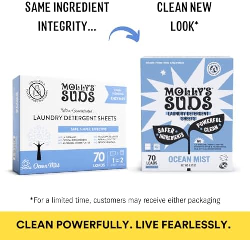 Molly's Suds liquidless detergent strips for sensitive skin packaging