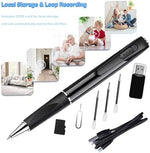 InCliick Wi-Fi surveillance pen camera showing the internal slot for the included 32GB storage card.