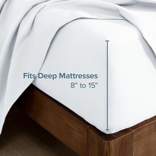 Bare Home white flannel sheet showing deep pocket elastic edge