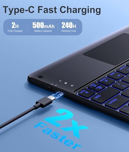 Multi-touch trackpad close-up on the black smart folio setup