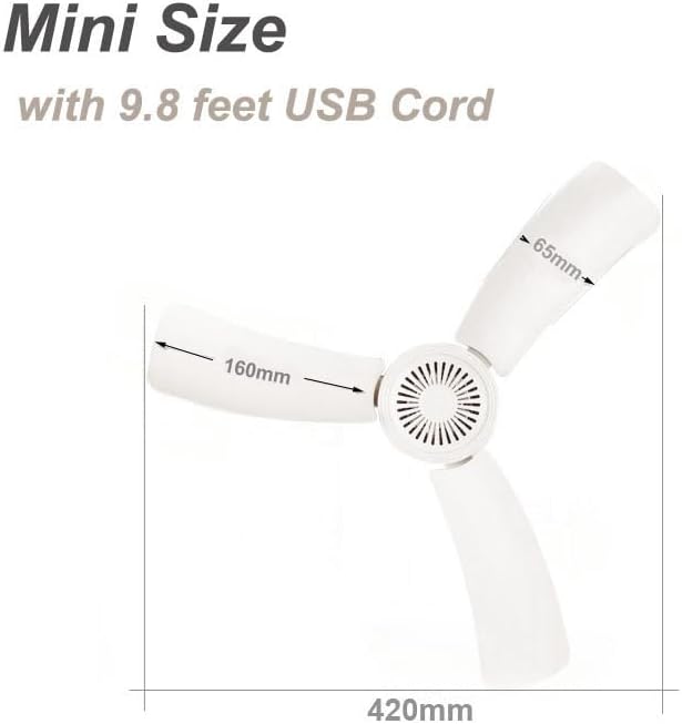 MERCAZOOM mini hanging fan with blue accents showing detached blades