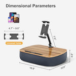 Ergonomic laptop cushion stand with premium micro-bead filling and non-slip wooden surface for multitasking at home