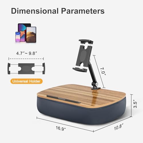 Ergonomic laptop cushion stand with premium micro-bead filling and non-slip wooden surface for multitasking at home