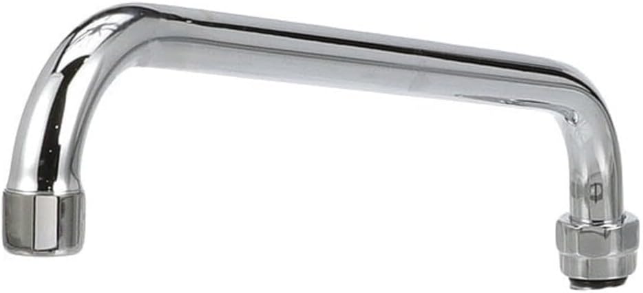 Encore plumbing spout front view showing chrome finish and 12-inch tubular swing nozzle