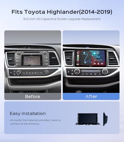 RUICAR touchscreen media player installed seamlessly inside a 2015 Toyota Highlander dashboard.