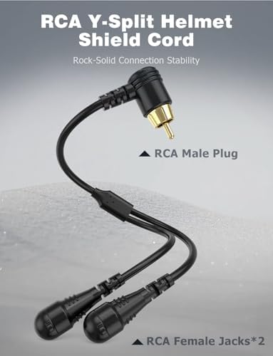 Dual function Y split RCA cable layout for two person snowmobile riding accessories.