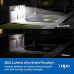 Tapo C720 motion activated surveillance device illuminating a residential driveway at night with full-color vision