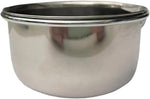 Stainless steel bird cage feeding bowl with mounting bolt attachment