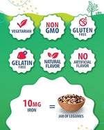 Vegetarian and gluten free iron dietary supplement gummies out of bottle
