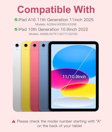 Pink detachable wireless keyboard cover for 10.9 inch tablet showing multiple viewing angles