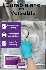 Textured grip detail on Shamrock Supreme blue nitrile examination gloves