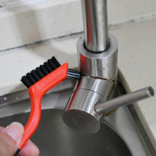 HHELIC nylon cleaning brushes being rinsed under water to showcase easy washability and maintenance.