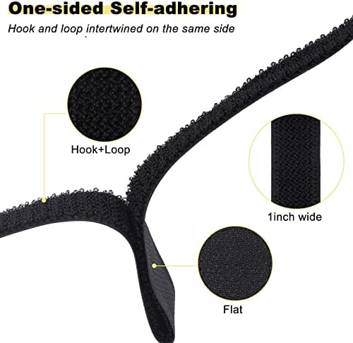 Demonstration of the heavy duty reusable securing cord ties organizing a bundle of thick workshop hoses and electronic power wires.