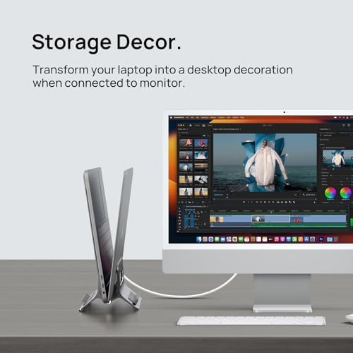 SODI sleek laptop dock holding a closed clamshell notebook vertically