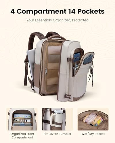 LOVEVOOK large overnight rucksack showing the 180-degree flat opening layout with the padded laptop compartment on display.