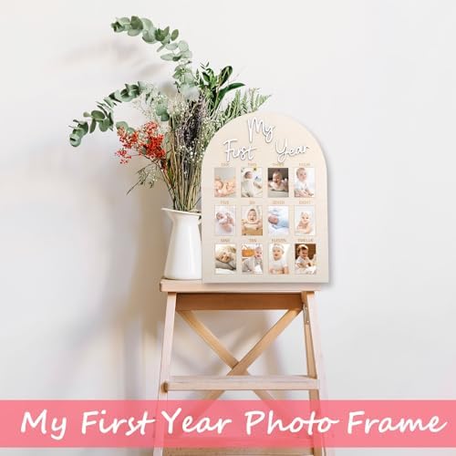 Close-up of the scripted text and rectangular photo slots on the baby growth board.