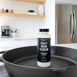Natural salt scrub texture for cleaning cast iron skillets and pans.