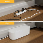 D-Line protective wire enclosure showing secure click lock lid mechanism for family safety