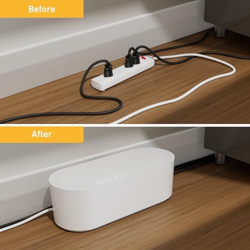 D-Line protective wire enclosure showing secure click lock lid mechanism for family safety