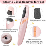 Rechargeable electric callus remover wand with coarse and fine interchangeable roller heads.