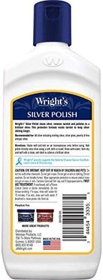 Wright's anti-tarnish silver polish liquid showing ammonia-free label for jewelry cleaning.
