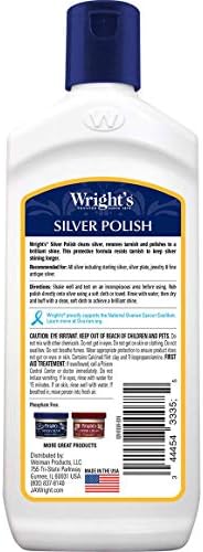 Wright's anti-tarnish silver polish liquid showing ammonia-free label for jewelry cleaning.