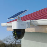 Angled view of the Koroao protective solar camera bracket showcasing its clean professional white finish.