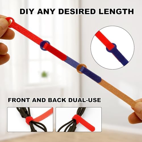 Adjustable wire management ties showing the tail hole mechanism for joining straps.