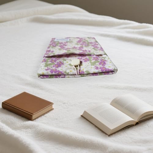 Wisplume eReader sleeve purple floral pattern fabric texture close up