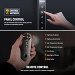 Neewer R18 ringlight touch control panel close up view on articulated arm.