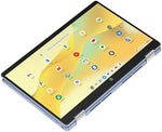 HP blue convertible laptop fully flat in tablet form factor.