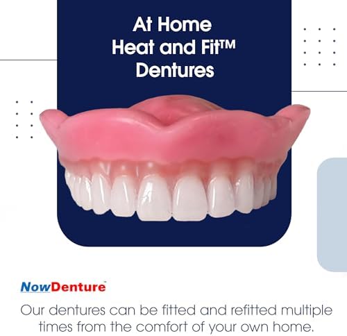 NowDenture temporary cosmetic upper teeth kit with included sizing trays and adhesive packaging