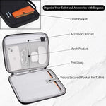 Crienten smart keyboard accessory bag showcasing side pocket organization with cables and stylus