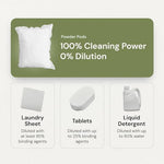 Close up of Grab Green enzyme-powered laundry pods for high efficiency washing machines.