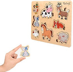 Side view showing the thickness of the durable Pikatoyz wooden developmental puzzle