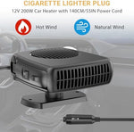 Ergonomic handheld car heater plug attached to cigarette lighter socket