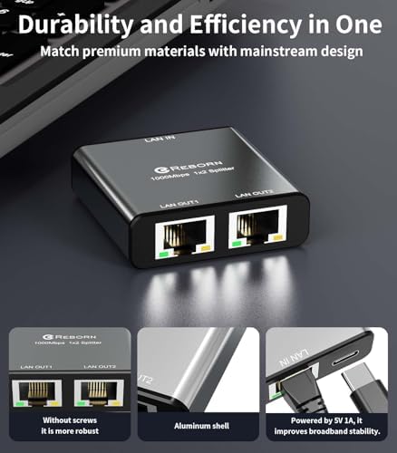Reborn Ethernet splitter with included USB power cable