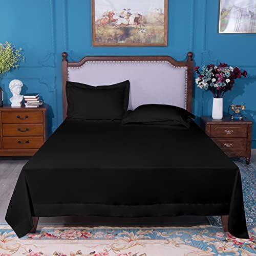 NTBAY hotel quality black queen sheet neatly folded displaying its fade resistant color