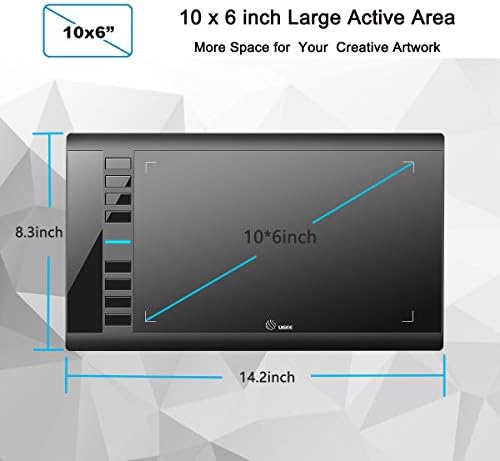 Ugee M708 digital art tablet with battery free passive stylus pen on desk surface