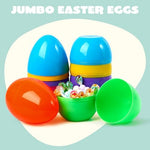 JOYIN six inch fillable plastic eggs separated into two halves showing interior storage space