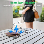 Four pack of black item finder tags with user replaceable batteries