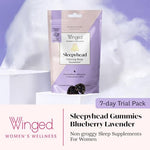 Close up of blueberry lavender flavored vegan sleep gummies with melatonin.