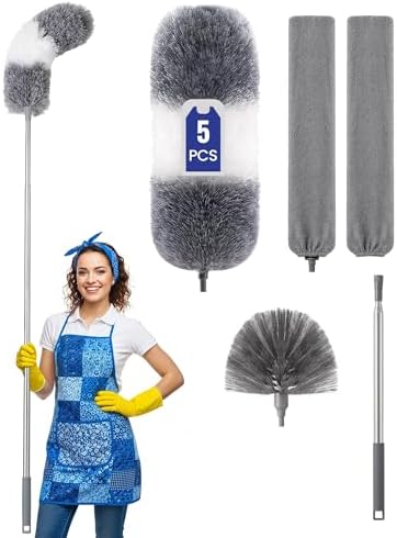 Extra-Long Dusters Kits with Extension Pole, 5 in 1 Cleaning Tools with Extendable Long Handle, Cobweb Duster, Microfiber Dusting Clothes for Gap, High Ceilings and Fans, Blinds, Cars and Furniture - Image 2