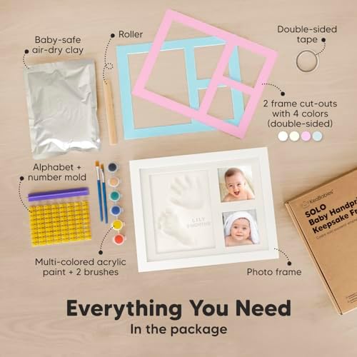 KeaBabies non toxic clay impression kit showing personalization stamps and gold paint accessories