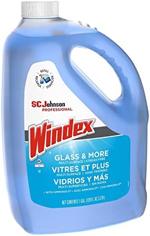 Back label of Windex Unscented Glass Cleaner showing usage instructions and surface compatibility.