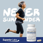 Superior Labs Alpha Lipoic Acid packaging highlighting gluten-free and additive-free
